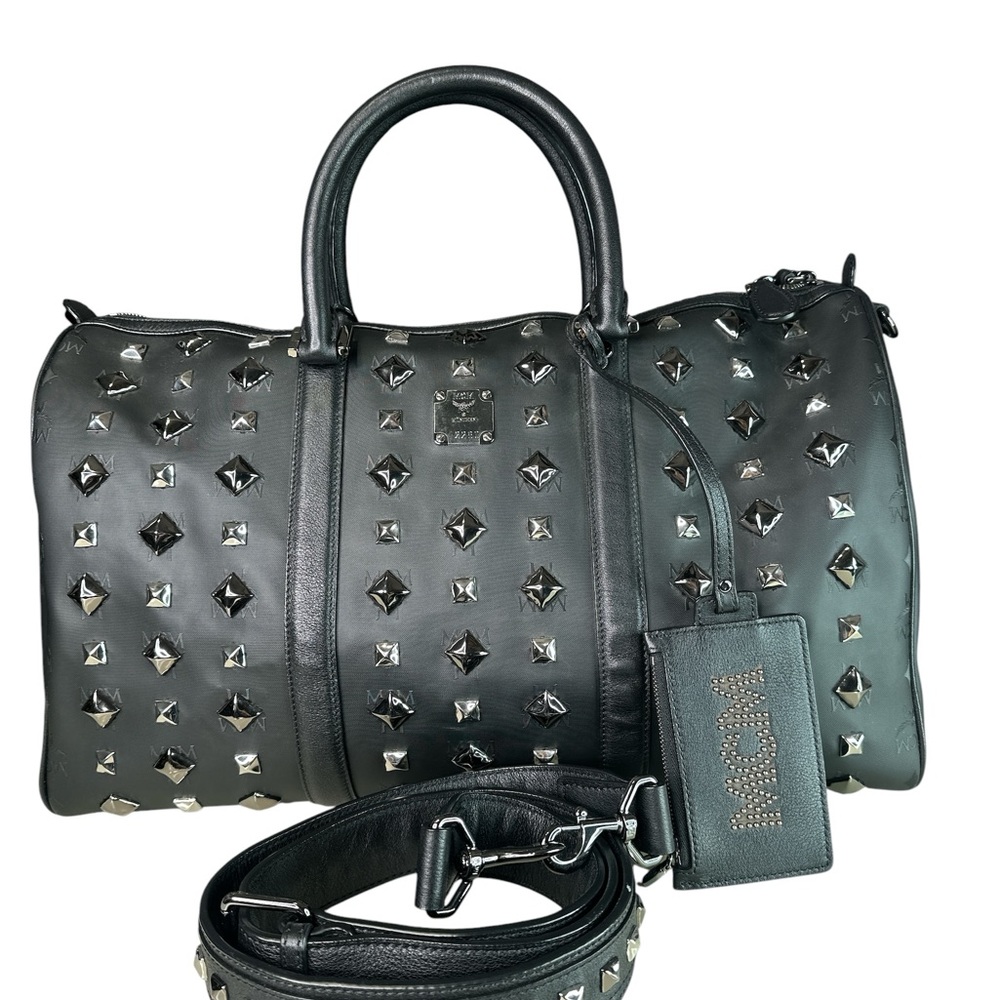 MCM Black Studded Leather Travel Duffle